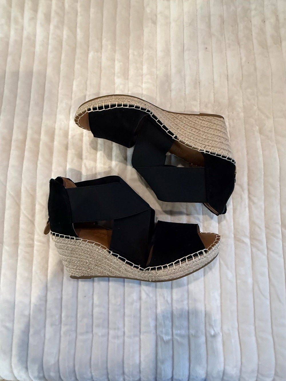 gentle souls Black Espadrille Wedge Sandals